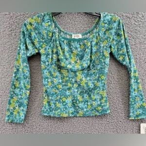 NWT Speechless Kids Blue, Green and Yellow Fitted Ruched Blouse XL